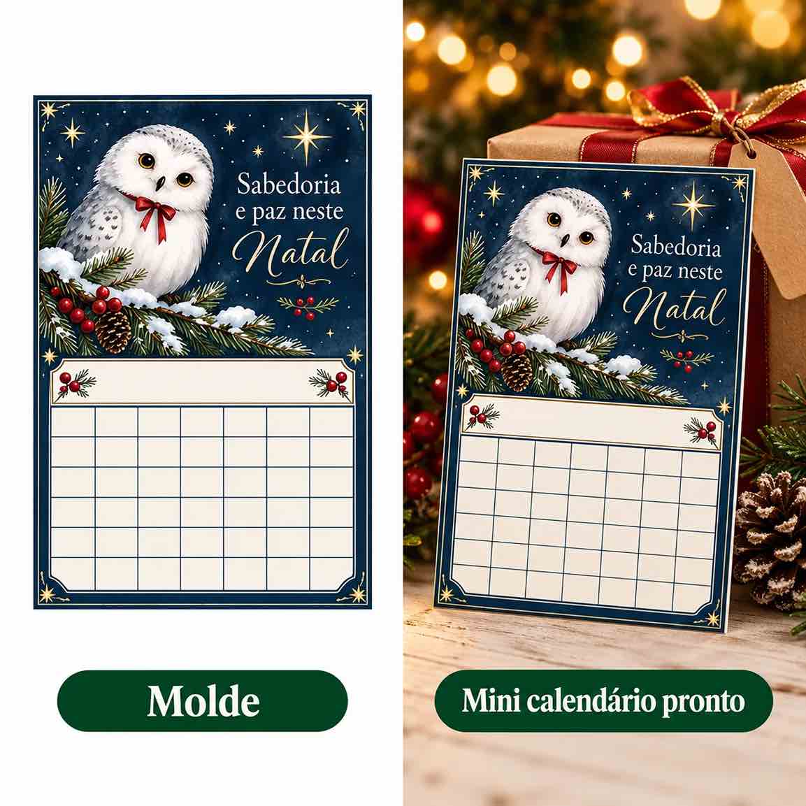 Prévia 3: molde e mini calendário pronto